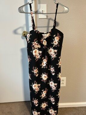 No Boundaries Black Floral Midi Dress with Spaghetti Straps